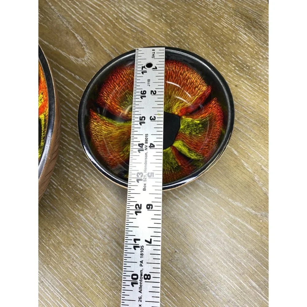 Vtg‎ Sequoia Ware MCM California Pottery Chip Dip Bowl Set Red Black Yellow 613